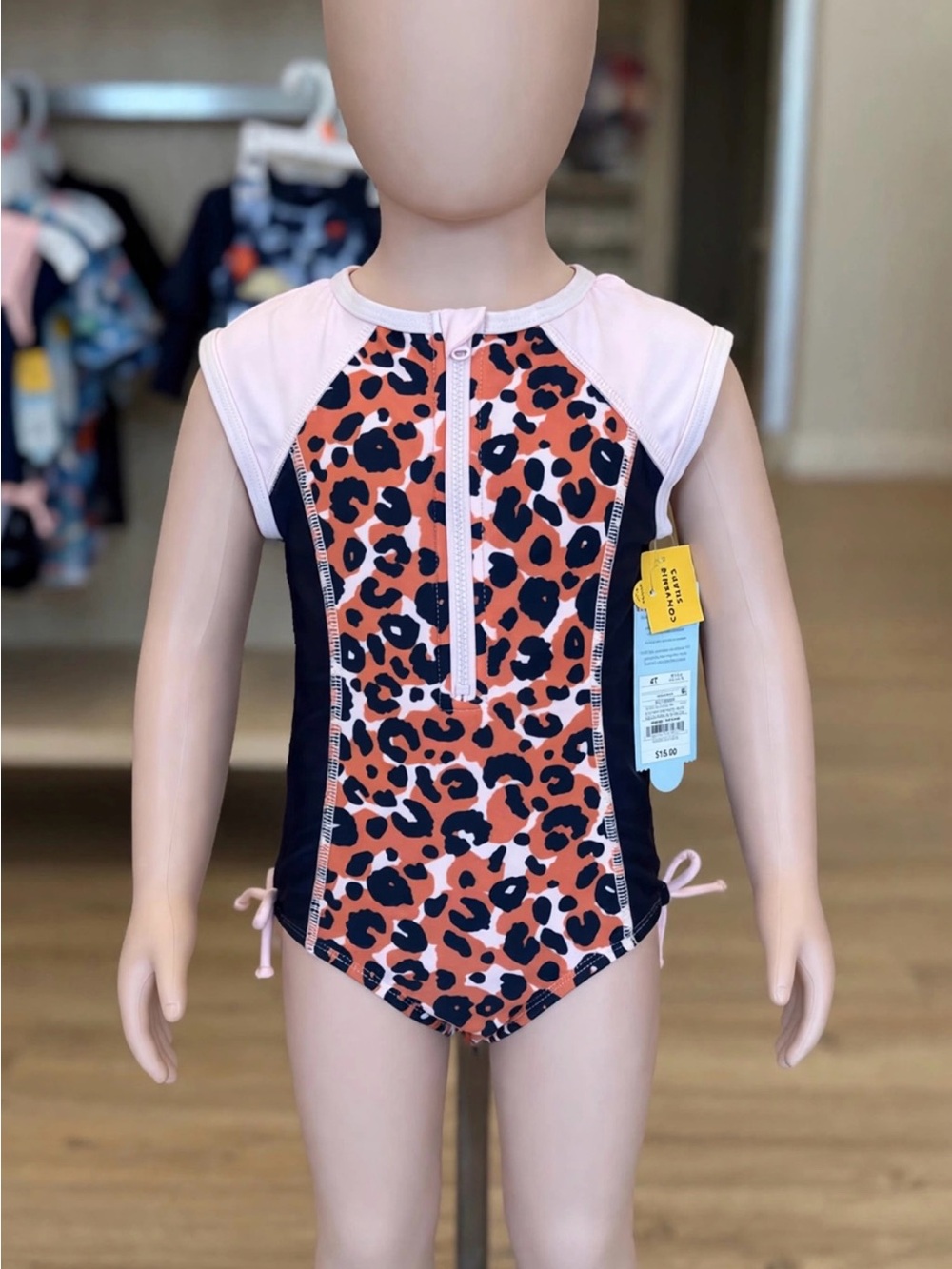 Carter's Pink and Black Leopard Print Zip Front One-Piece Swimsuit